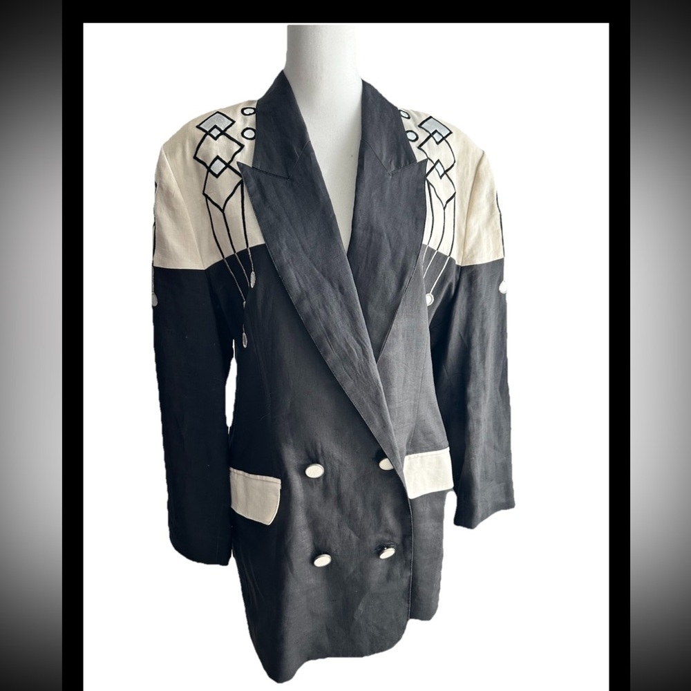 GARY FABRIKANT Women’s Vintage Artsy Lagenlook Black/White Blazer SZ 10